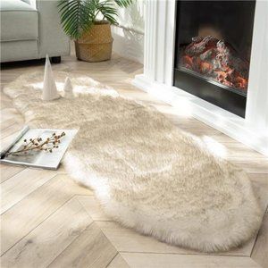 Ultra Soft Faux Fox Fur Rug White Brown Fluffy Area Rug, Carpets Fluffy Rug